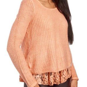 BELLE FRANCE Layered Lace Scoop Neck Sweater
